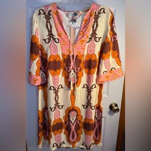Soul of Mu Multi Colored Beige Orange Dress 3/4 Sleeves - Size M